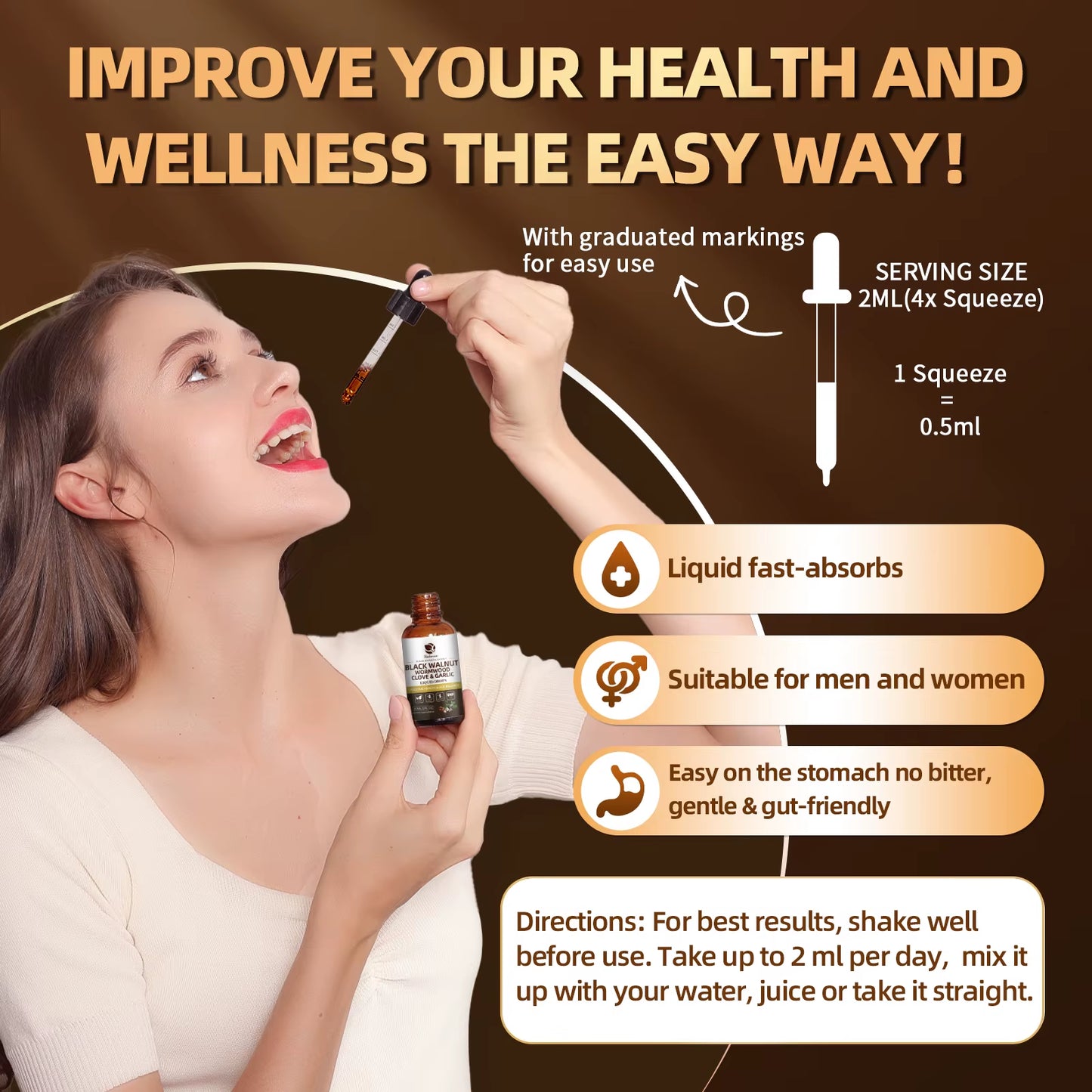 Black Walnut Wormwood Drop,Rapid Gut Cleanse & Digestive Health with Clove Garlic Turmeric 98% Absorption,Vegan Gluten-Free