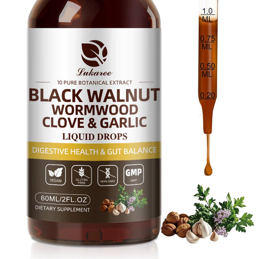 Black Walnut Wormwood Drop,Rapid Gut Cleanse & Digestive Health with Clove Garlic Turmeric 98% Absorption,Vegan Gluten-Free